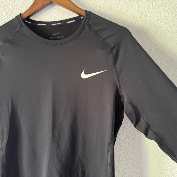 Nike Pro Slim Fit Training Shirt Black Long Sleeve Athletic Swoosh Logo Lg NEW - Picture 5 of 12